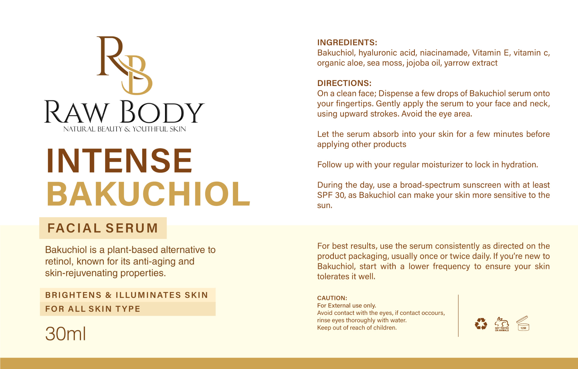Full product label with ingredients and directions